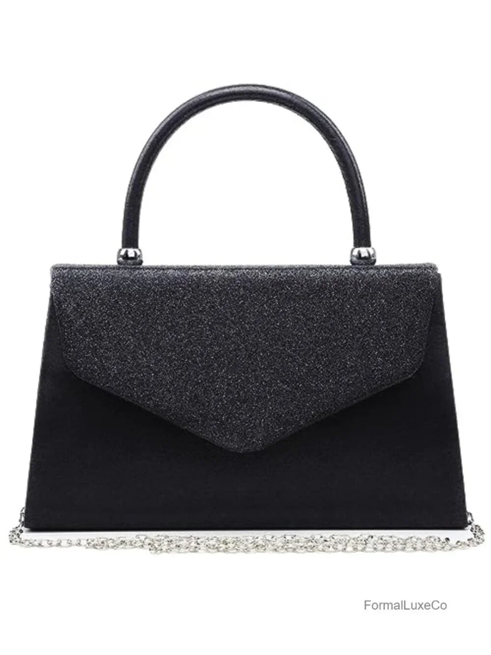 Elegant Evening Clutch with Frosted Glitter, Detachable Chain Strap, Snap